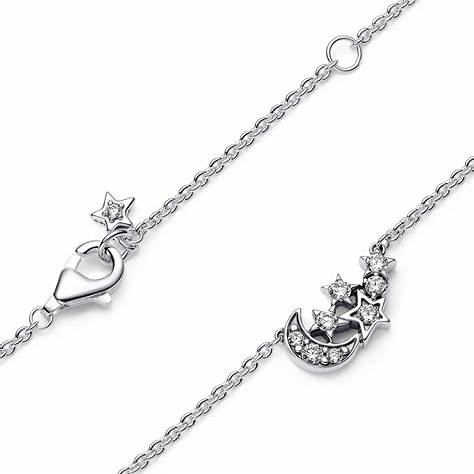 PANDORAPandora Sparkling Moon & Star Collier Necklace 392991C01 - 45 - Sterling Silver, Cubic Zirconia, 45cmBIJOUXEcecile