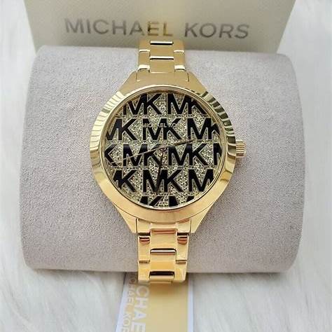 Michael Kors Slim Runway MK4659 Orologio da donna in oro - Quadrante nero con logo