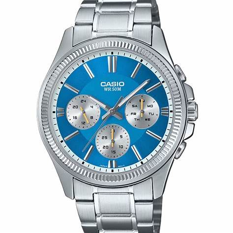 CASIO & VINTAGECasio MTP - 1375D - 2A2VDF Men's Analog Watch – Blue Dial, Stainless Steel Band, Day - Date DisplayWATCHESEcecile