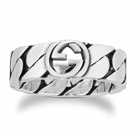 Gucci Entrelazado G Anillo de Plata de Ley 6mm - Talla 6