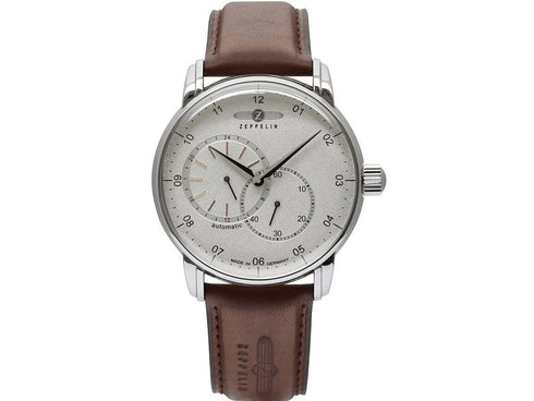 ZEPPELINZeppelin 8662 - 1 New Captain's Line Men's Automatic Watch – Silver Dial, Brown Leather StrapWATCHESEcecile