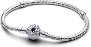 PANDORAPandora 593584C01 - 21 North Star Clasp Snake Chain Bracelet - Sterling Silver with Clear Cubic Zirconia, 21 cmBIJOUXEcecile