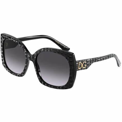 Lunettes de soleil Dolce & Gabbana DG4385 3288/8G pour femme - monture noire texturée Cocco, verres noirs dégradés gris clair