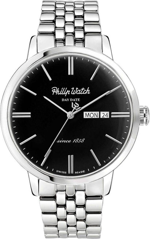 Philip Watch R8253598006 Classic Men's Watch – 43mm, Black Dial, Quartz, Steel Bracelet