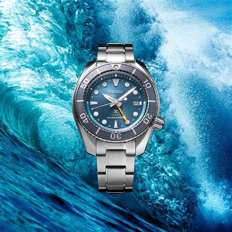 Seiko Prospex SFK001J1 Reloj de buceo GMT solar para hombre - Esfera azul, Brazalete de acero inoxidable