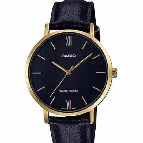 CASIO & VINTAGECasio LTP - VT01GL - 1BUDF Women's Gold - Tone Analog Watch – Black Dial, Leather StrapWATCHESEcecile