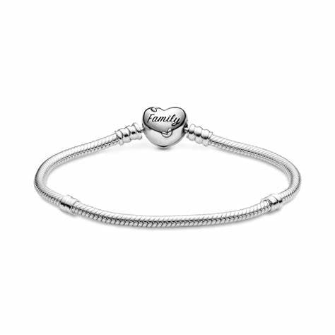 Pandora Moments 598827C01 Family Tree Heart Clasp Snake Chain Bracelet - Sterling Silver, 16cm