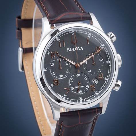 Bulova 96B356 Precisionist Chronograph Herrenuhr - graues Zifferblatt, braunes Lederarmband