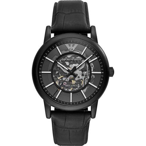 Emporio Armani AR60008 Herren-Automatik-Skelettuhr - schwarzes Lederarmband