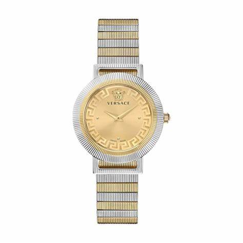 Versace Greca Chic VE3D00422 Women's Watch - Two-Tone Stainless Steel, Gold Dial, 36mm