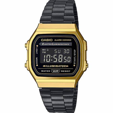 CASIO & VINTAGECasio Vintage A168WEGB - 1BEF Gold & Black Digital Watch - Stainless Steel BraceletWATCHESEcecile