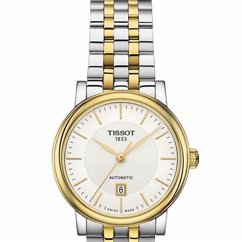 Orologio da donna automatico Tissot Carson Premium - Quadrante argento, bracciale in acciaio inossidabile bicolore