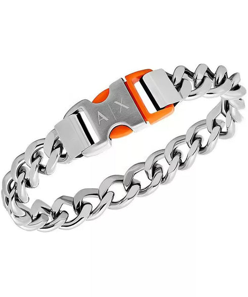 Armani Exchange AXG0153040 - Bracciale a catena a coda di volpe in argento da uomo con chiusura a scatto A|X