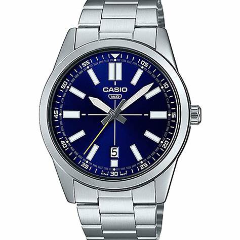 CASIO & VINTAGECasio MTP - VD02D - 2EUDF Men's Analog Watch - Stainless Steel, Blue Dial, Date DisplayWATCHESEcecile