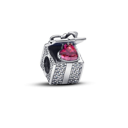 PANDORAPandora Sparkling Gift Box Charm 793603C01 - Sterling Silver with Red Heart StoneBIJOUXEcecile