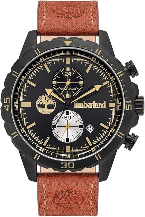TIMBERLANDTimberland Dunford TBL16003JYB/02 Men's 46mm Black Dial Quartz Watch, Brown Leather StrapWATCHESEcecile