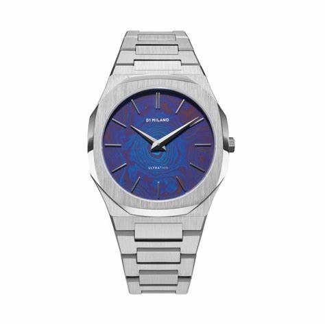 D1 Milano Ultra Thin Mokuti D1-UTBJMK Unisex-Uhr - Edelstahl, blaues Mokuti-Zifferblatt, 40 mm