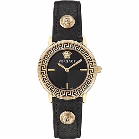VERSACEVersace V - Tribute VE2P00222 Women's Swiss Quartz Watch - Gold - Tone Stainless Steel Case, Black Leather Strap, 36mmWATCHESEcecile