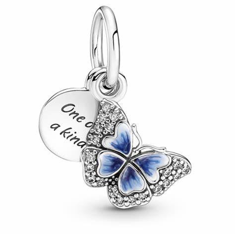 PANDORAPandora 790757C01 Blue Butterfly & Quote Double Dangle Charm - Sterling Silver with Blue Enamel and Cubic ZirconiaBIJOUXEcecile
