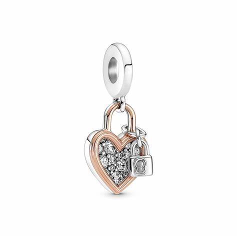Pandora 780087C01 Dije Colgante Doble Candado Corazón - Bicolor, CZ, Plata de Ley