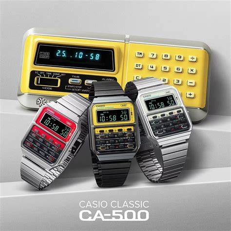 CASIO & VINTAGECasio Vintage CA - 500WEGG - 9BEF Unisex Watch - Calculator, Black Dial, Stainless Steel BraceletWATCHESEcecile