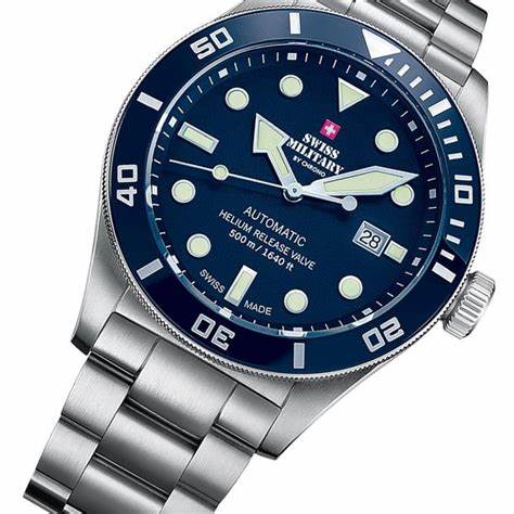 SWISS MILITARYSwiss Military SMA34075.02 Men's Automatic Dive Watch - Stainless Steel, Blue Dial, 500M Water ResistanceWATCHESEcecile