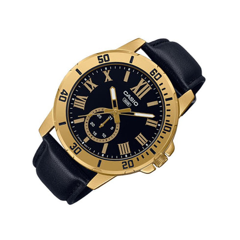 CASIO & VINTAGECasio MTP - VD200GL - 1BUDF Men's Watch – Gold - Tone Case, Black Dial, Leather StrapWATCHESEcecile
