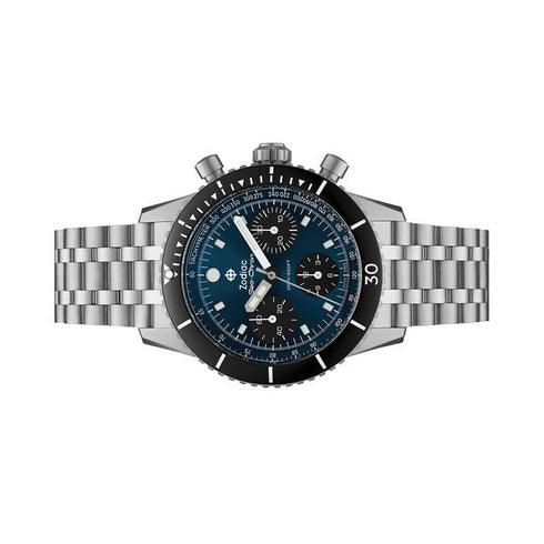 ZODIACZodiac Sea - Chron ZO3605 Men's Automatic Chronograph Watch - Blue Dial, Stainless Steel BraceletWATCHESEcecile