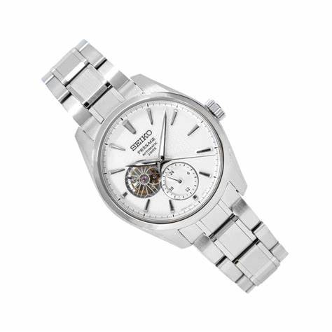 Seiko Presage SPB415J1 Reloj Automático para Hombre - 40.2mm Caja de Acero Inoxidable, Esfera Blanca Texturada, Diseño Corazón Abierto