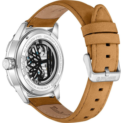 TIMBERLANDTimberland Montville Automatic Skeleton Men's Watch TDWGE0041801 – Silver - Tone Case, Blue Skeleton Dial, Brown Leather StrapWATCHESEcecile