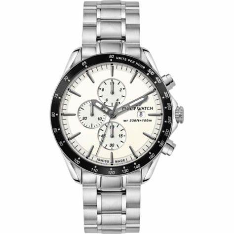 Philip Watch Blaze R8273995009 Cronografo da uomo - Acciaio inossidabile, quadrante bianco