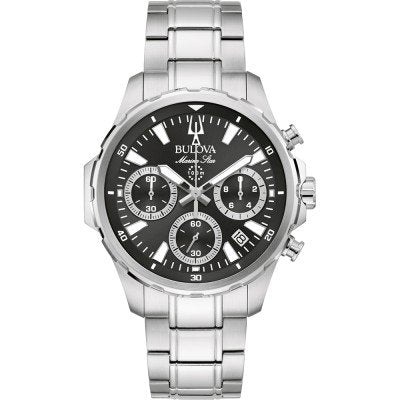 Bulova Marine Star 96B467 Cronografo da uomo - Acciaio inossidabile 43mm, quadrante nero, vetro zaffiro, 100M WR