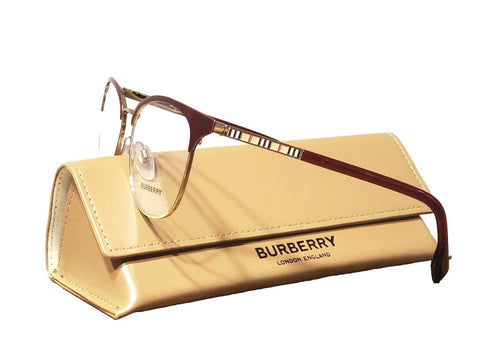 Burberry BE 1355 1319 52 Women's Eyeglasses - Light Gold and Bordeaux Metal Square Frame
