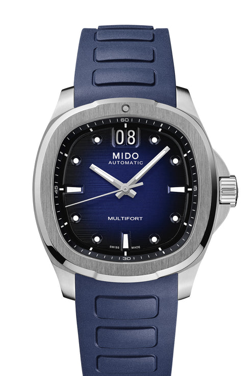 Mido Multifort TV Big Date M049.526.17.041.00 Montre Homme Automatique - Cadran bleu, bracelet caoutchouc bleu
