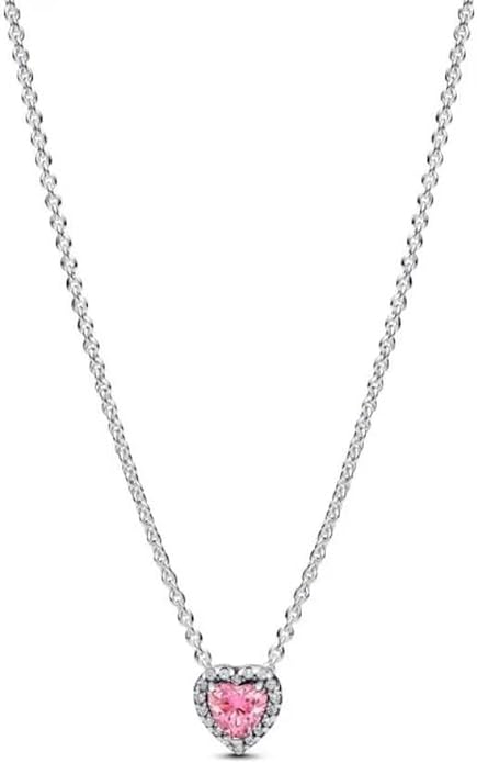 PANDORAPandora 398425C02 - 45 Pink Elevated Heart Necklace – Sterling Silver, 45cmBIJOUXEcecile