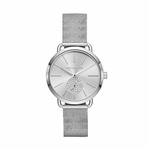 Michael Kors MK3843 Montre Portia pour femme en acier inoxydable de couleur argentée