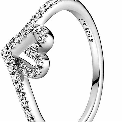 Pandora Sparkling Wishbone Heart Ring - Plata de ley con circonita cúbica, Tamaño 50