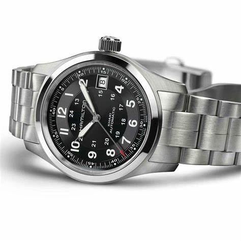 Hamilton Khaki Field Automatic H70515137 - 42mm Acier inoxydable, cadran noir, bracelet en acier inoxydable