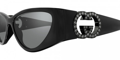 GUCCIGucci GG1824S Cat - Eye Sunglasses – Grey Lenses, Black Acetate Frame, Double - G Logo HingesEYEWEAREcecile