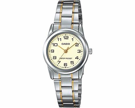 Reloj clásico Casio LTP-V001SG-9BUDF de acero inoxidable para mujer, esfera dorada y gris