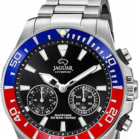 Smartwatch híbrido Jaguar para hombre - Modelo J888/4, acero inoxidable, esfera negra, bisel Pepsi