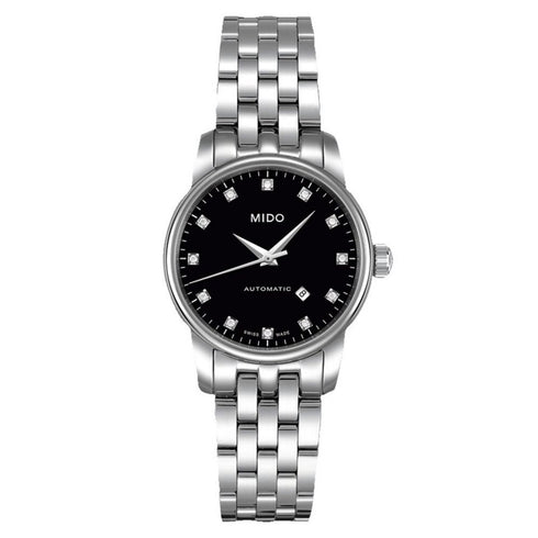 Mido Baroncelli III M7600.4.68.1 Montre femme automatique - cadran noir, bracelet en acier inoxydable