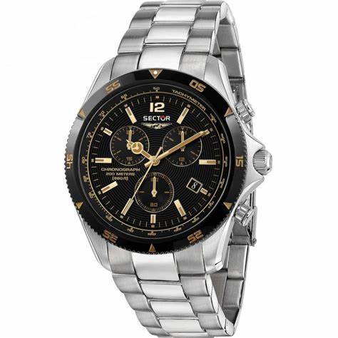 Sector 650 R3273631001 Orologio cronografo da uomo - Quadrante nero 45 mm, bracciale in acciaio inossidabile, resistente all'acqua 200M