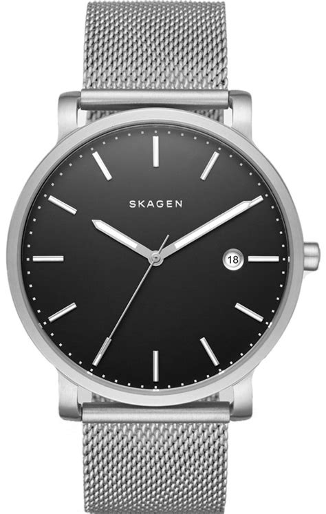 Montre Hommes Skagen Denmark Hagen SKW6314 - 40mm Cadran noir, bracelet en maille argentée, date