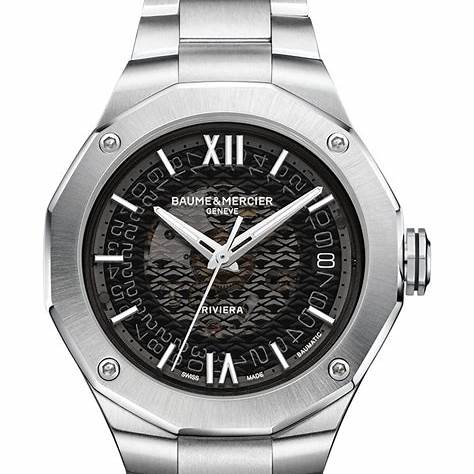 BAUME&MERCIERBaume & Mercier Riviera MOA10717 Men's Automatic Watch - 42mm Stainless Steel Case, Transparent Smokey Grey Dial, Stainless Steel BraceletWATCHESEcecile