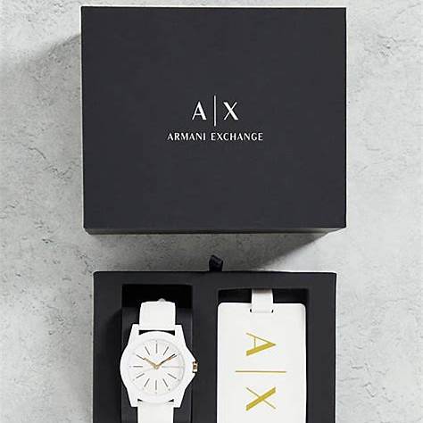 A|X ARMANI EXCHANGEArmani Exchange AX7126 Women's Quartz Watch Set - White Silicone Strap, Luggage Tag IncludedWATCHESEcecile