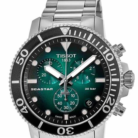 Tissot Seastar 1000 Cronógrafo Cuarzo T120.417.11.091.01 Reloj Hombre - 45.5mm Acero Inoxidable, Esfera Verde