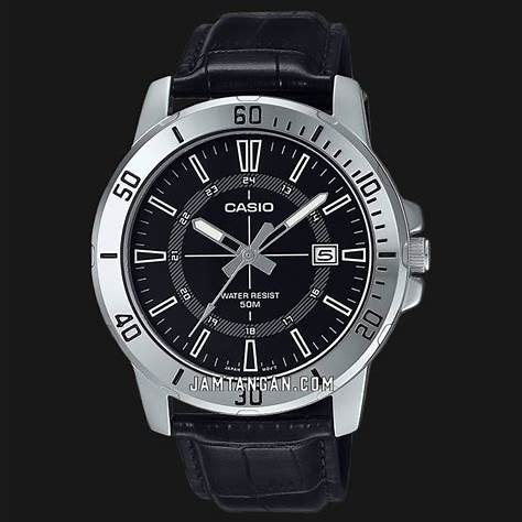 CASIO & VINTAGECasio MTP - VD01L - 1CVUDF Men's Watch - Black Dial, Leather StrapWATCHESEcecile