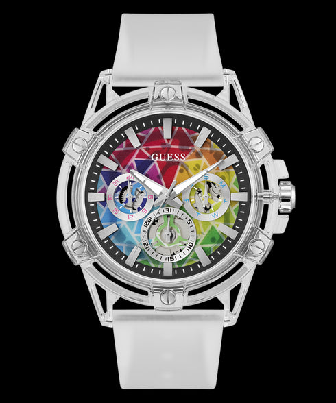Guess King Rainbow GW0908G3 Men’s Multifunction Watch – Clear Case, 48 mm