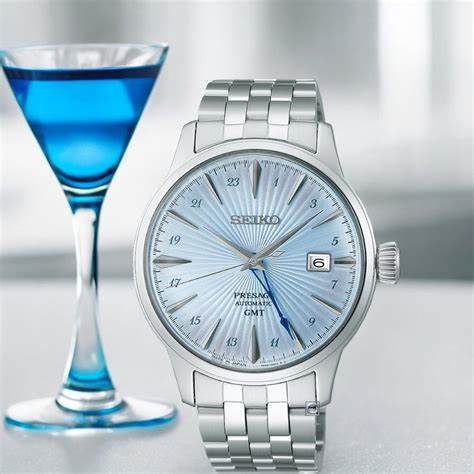 SEIKOSeiko Presage SSK037J1 Cocktail Time GMT Men's Watch - Light Blue Dial, Stainless Steel BraceletWATCHESEcecile